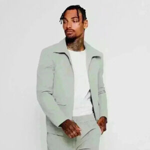 Boohoo MAN Men's Slim Fit Sage Utility Harrington Woven Jacket Size M